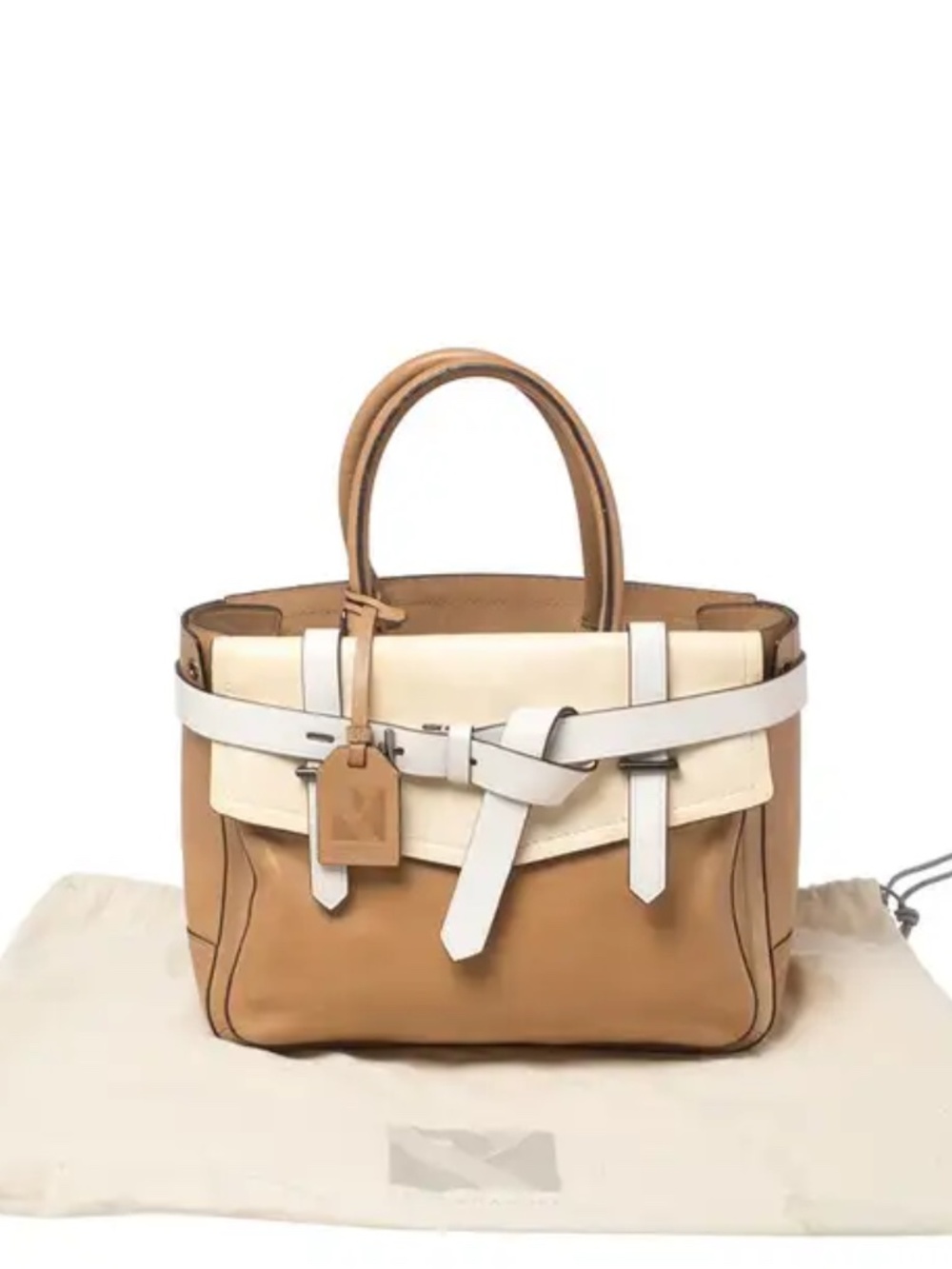 Reed Krakoff Boxer Tote Tan Cream Colorblock Leather Handbag